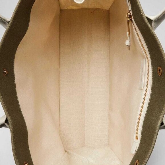 Yves Saint Laurent Green Linen And Leather Rive Gauche Tote Bag - Picture 9 of 11